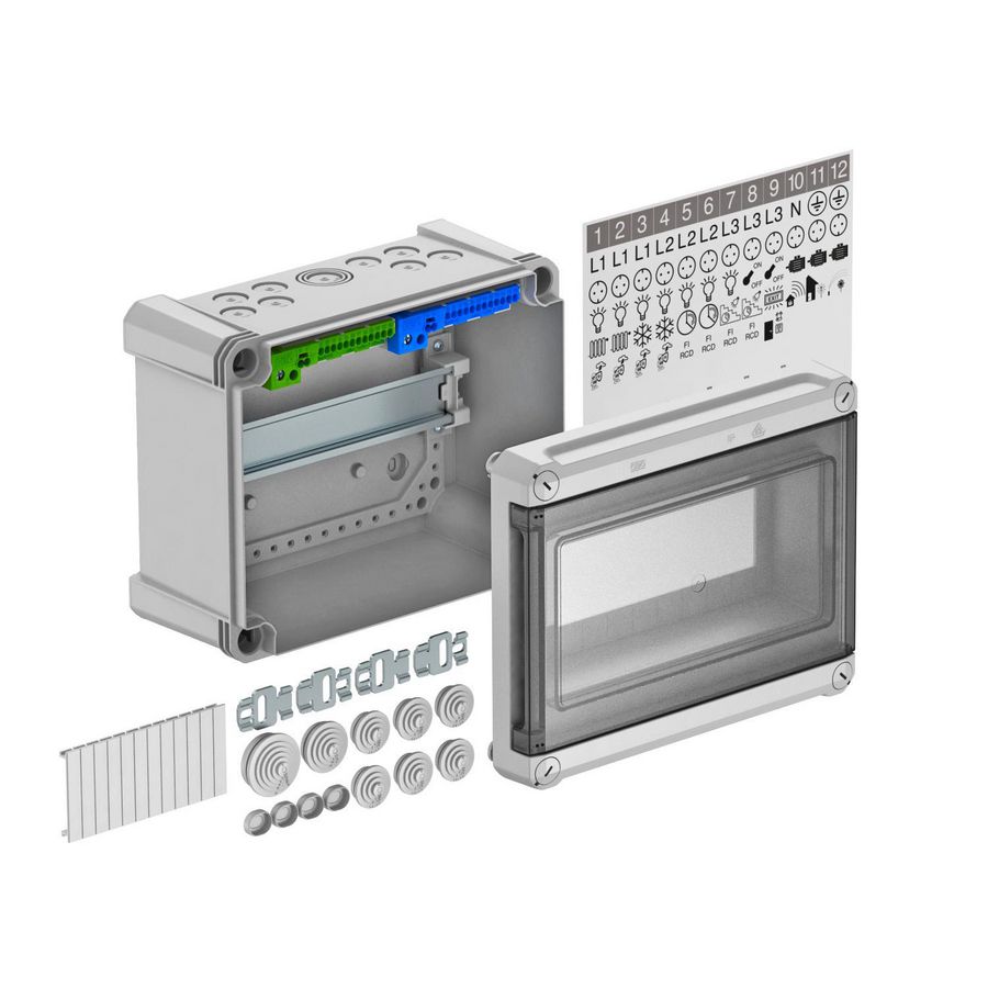 Kleine Verdeler voor max. 9 eenheden 240x191x125 Polycarbonaat Lichtgrijs