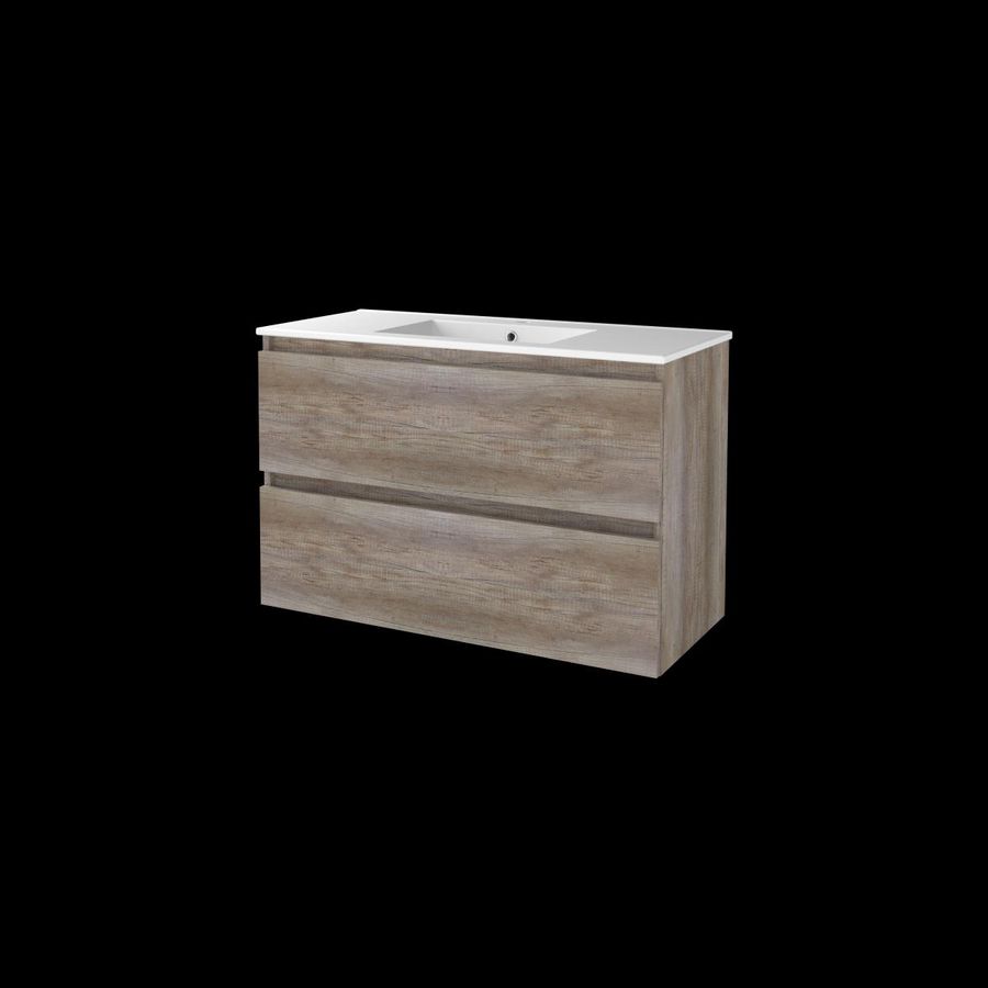 Set START-46 onderkast scotch oak 100cm greeploos 2x la porselein wastafel 1x kraangat (S46GL100PSO)