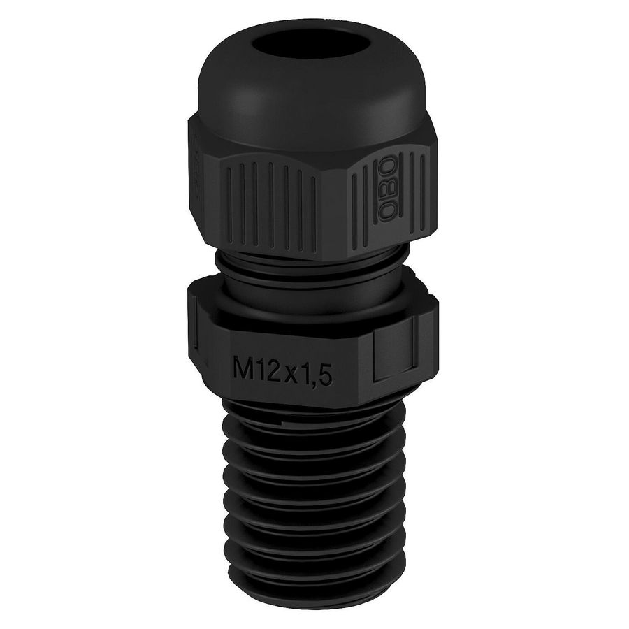 Wartel met lange tap vol metrisch M12 polyam zwart VVE=50