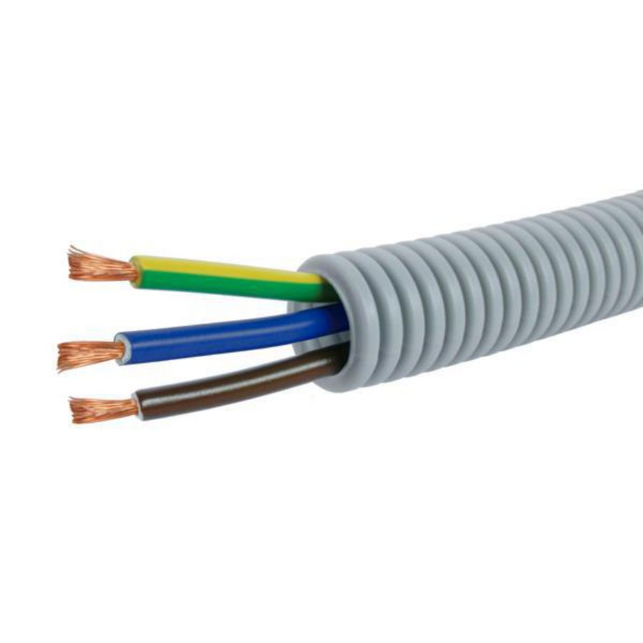 Rol a 100m. voorbedrade flexibele buis FlexPP grijs 20mm GG/BL/BR 3x6 HO7VK