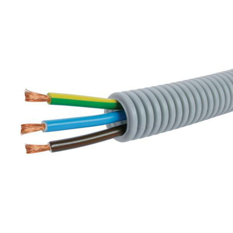 Rol a 100m. voorbedrade flexibele buis FlexPP grijs 20mm GG/BL/BR 3x4 HO7VK