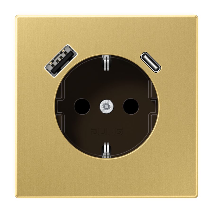 Wandcontactdoos + lader LS messing klassiek USB A+C