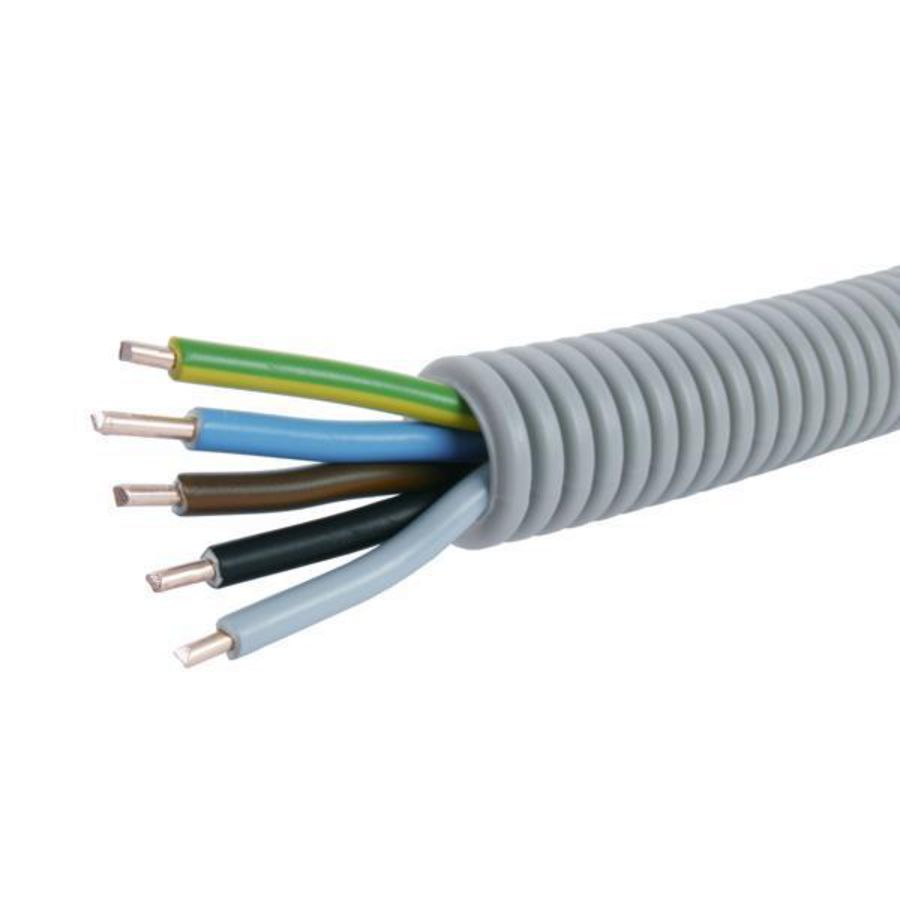 Rol a 100m. voorbedrade flexibele buis FlexPP grijs 20mm GG/BL/BR/ZW/GR 5x2,5