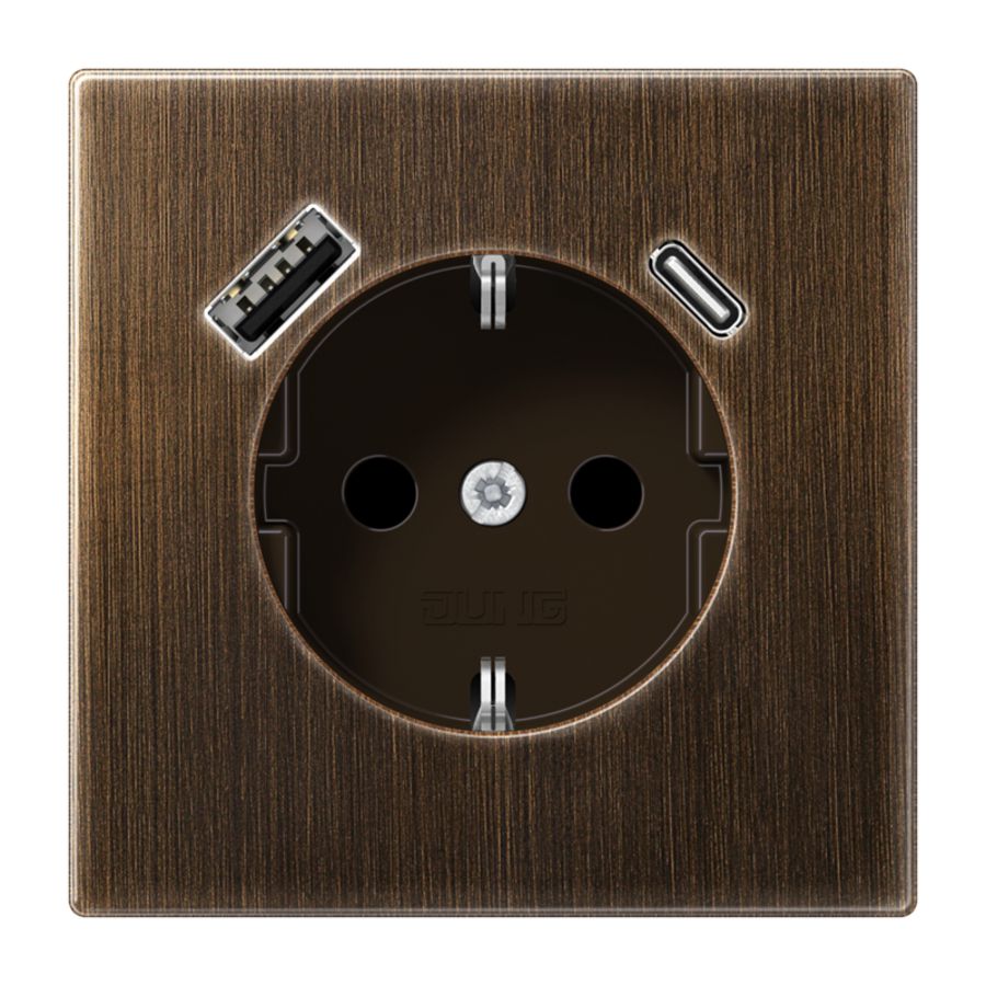 Wandcontactdoos + lader LS messing antiek USB A+C
