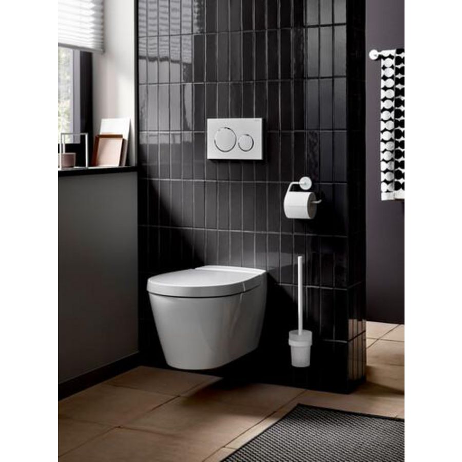 Round toiletrolhouder met klep zwaart