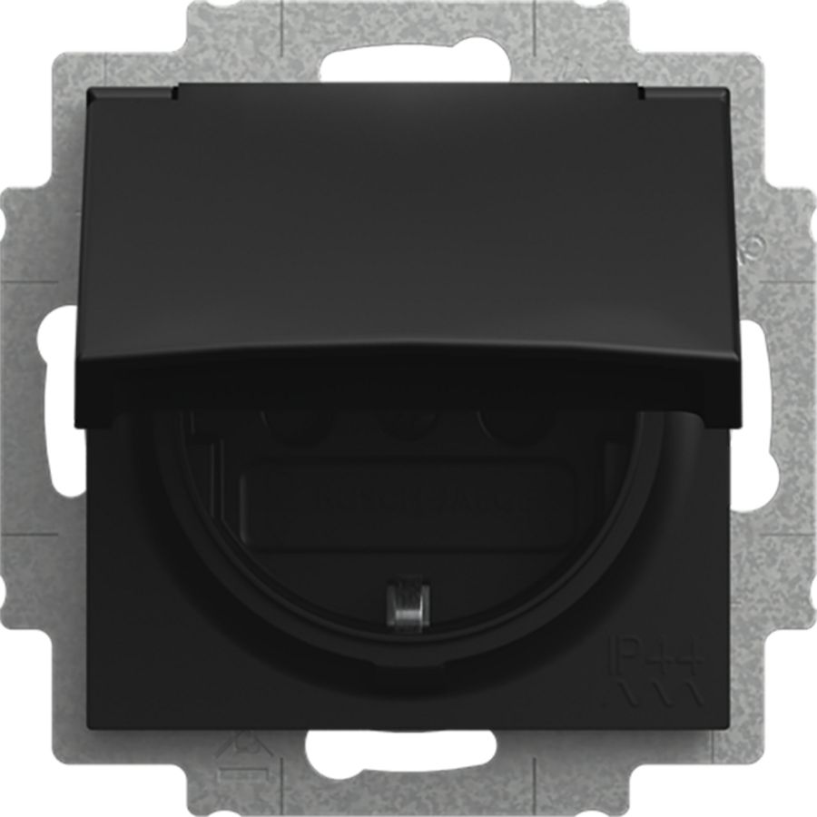 Wandcontactdoos RA  verhoogde aanraakbeveiliging en klapdeksel balance SI matzwart IP44. (20 EUCKBD-915)