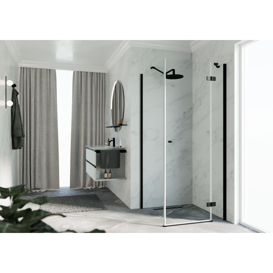 Zijwand NH-F 90 omkeerbaar verst.870-890x2000mm helder glas profielkleur zwart