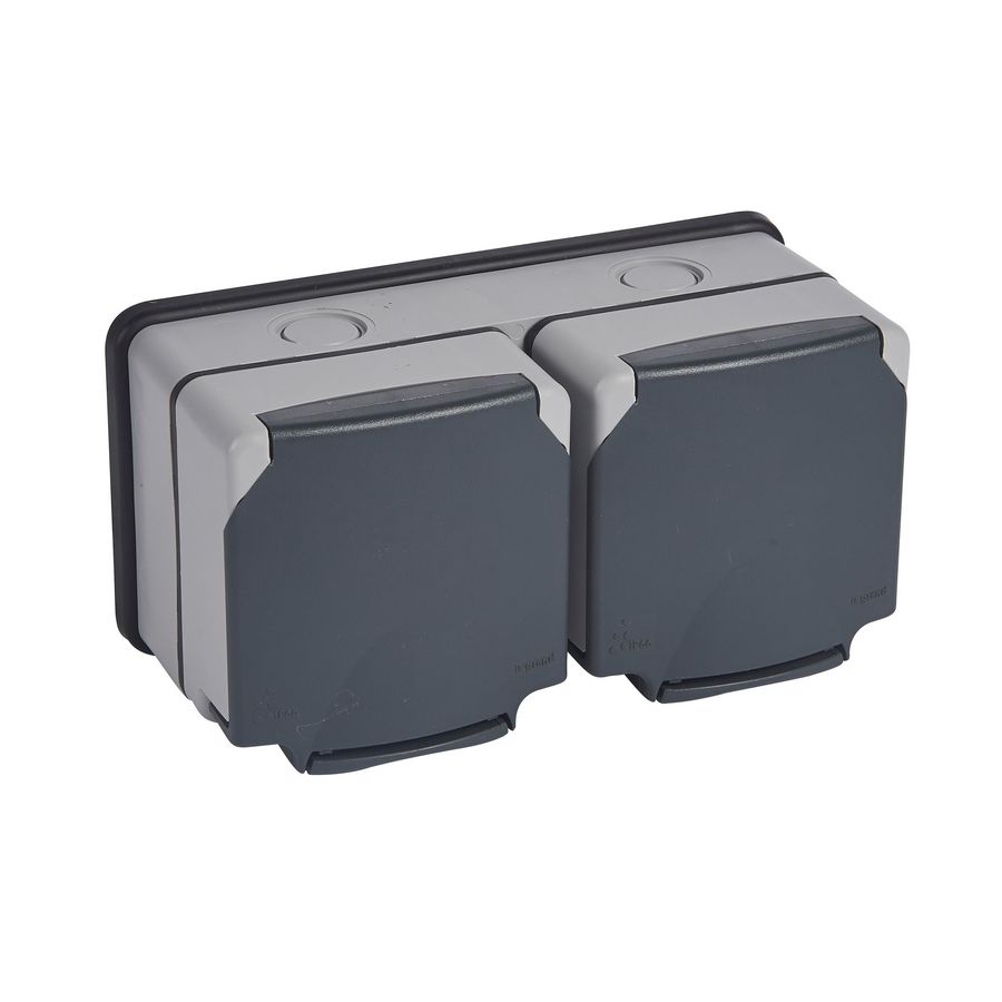Wandcontactdoos 2x IP66 13A 250V grijs Plexo 66