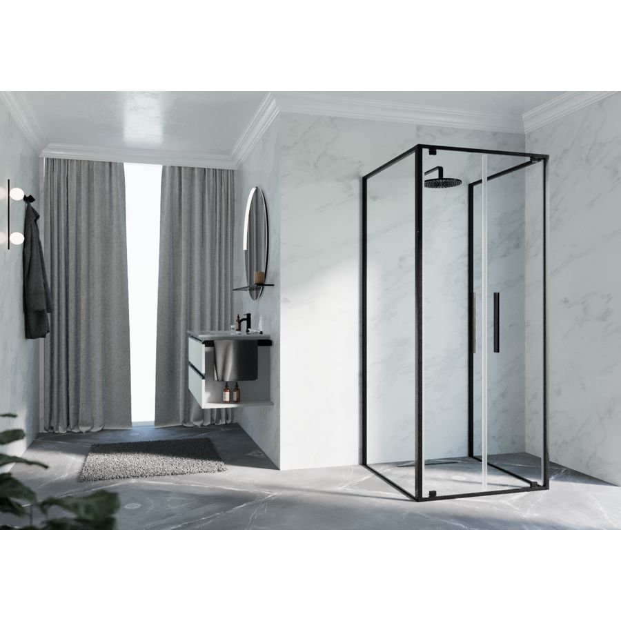 RIGA-2B draaideur 2-del. 860-890x2000mm helder glas brushed black chrome