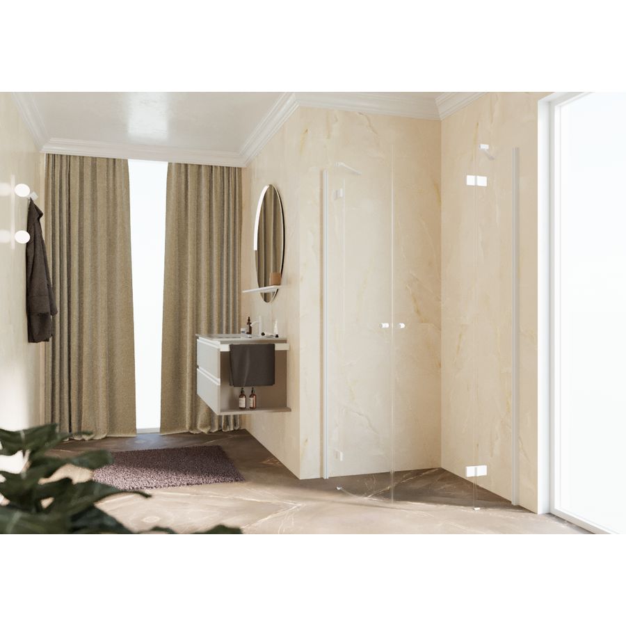 Douchewand kwartrond NH-R 100 h=2000mm helder glas profielkleur wit mat