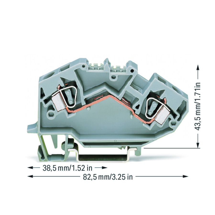 2-draads rijgklem 6mm² Markering in het midden grijs VVE=25