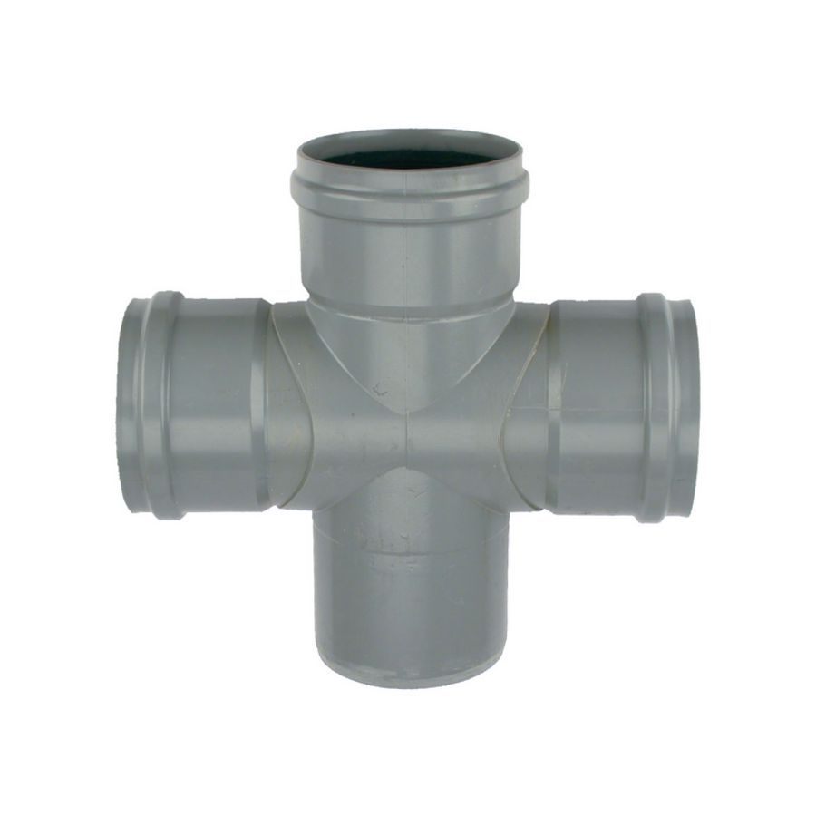 PVC manchet dubbel T-stuk 88° 125mm SN4 grijs mof/spie