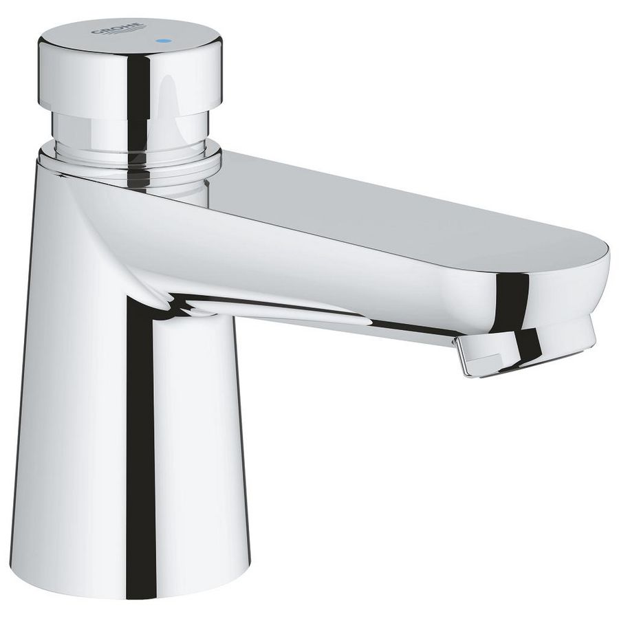 PROMO Euroeco cosmopolitan-t zelfsluitende wastafelkraan chroom uitloop 100mm blauw/rood (36265000)