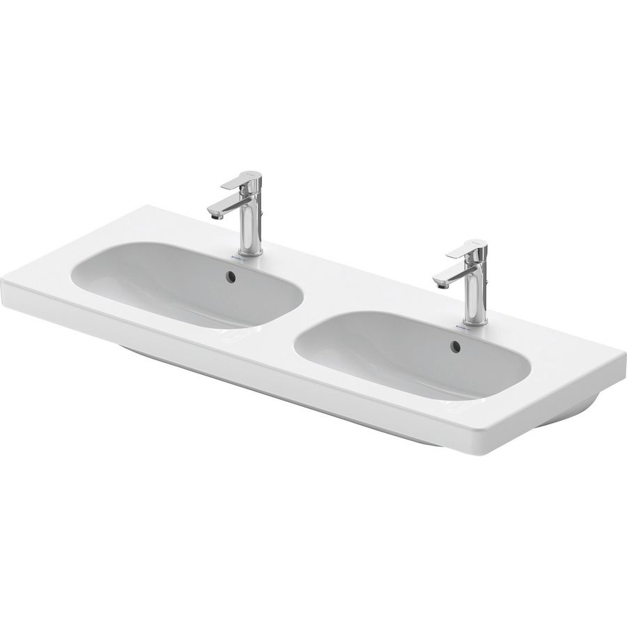 D-CODE #034812 dubbele wastafel 1200mm wit kraangaten per wasbak: 1 met overloop