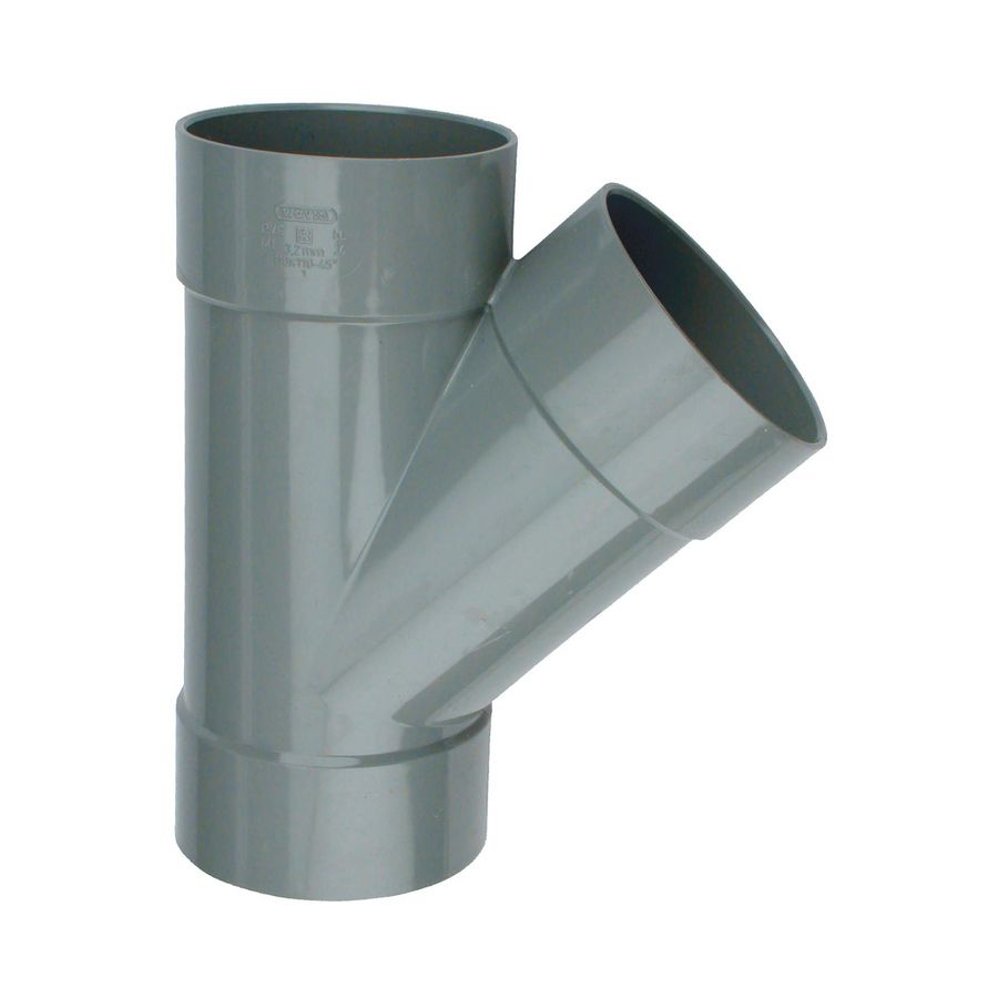 Wadal PVC lijm T-stuk 45° 125mm grijs 3x mof