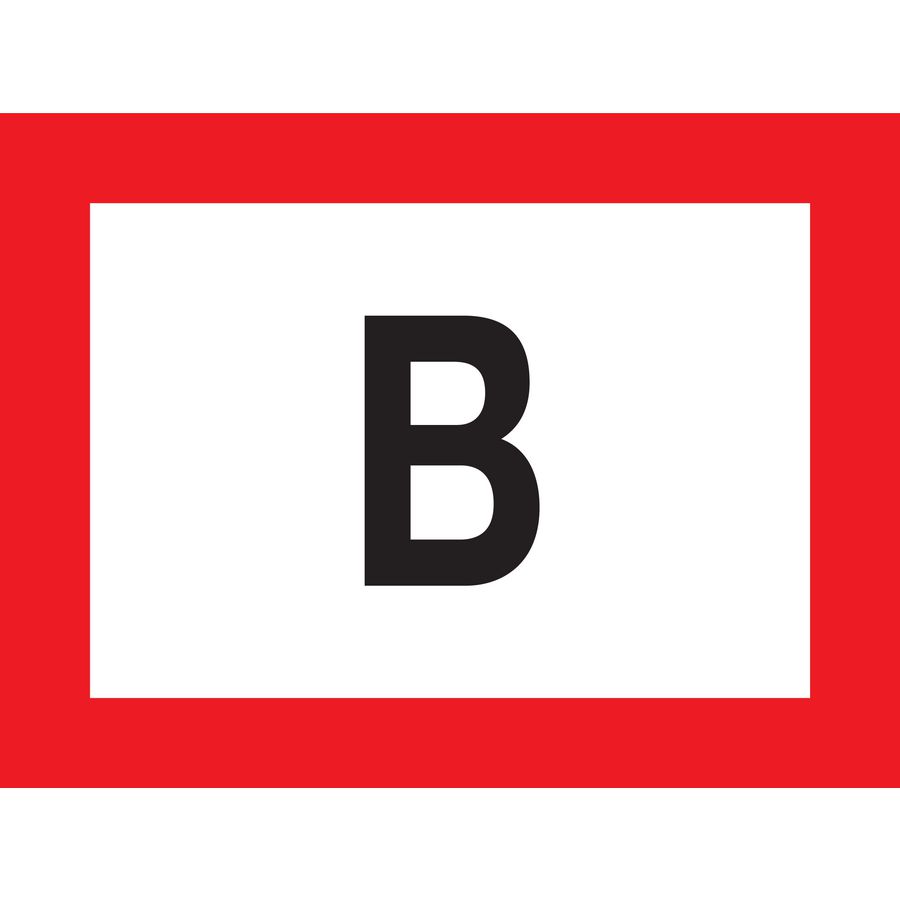 Sticker" b" 200x250 fond wit rand rood letter zwrt (809-173281)