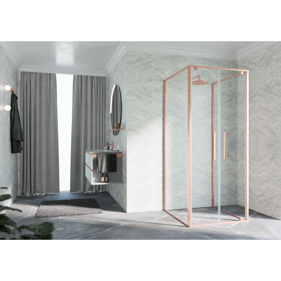RIGA-2B draaideur 2-del. 890-920x2000mm helder glas brushed red gold