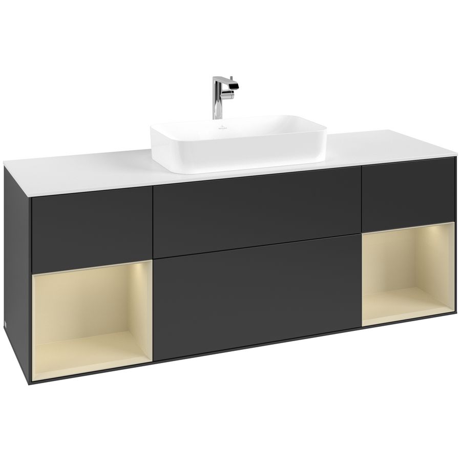 Wastafelonderkast Finion 1600x603x501mm Black Matt Lacquer F331HJPD
