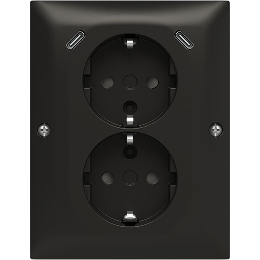 wandcontactdoos ra dubbel kv + USB-C/C hoekmontage Balance mat zwart