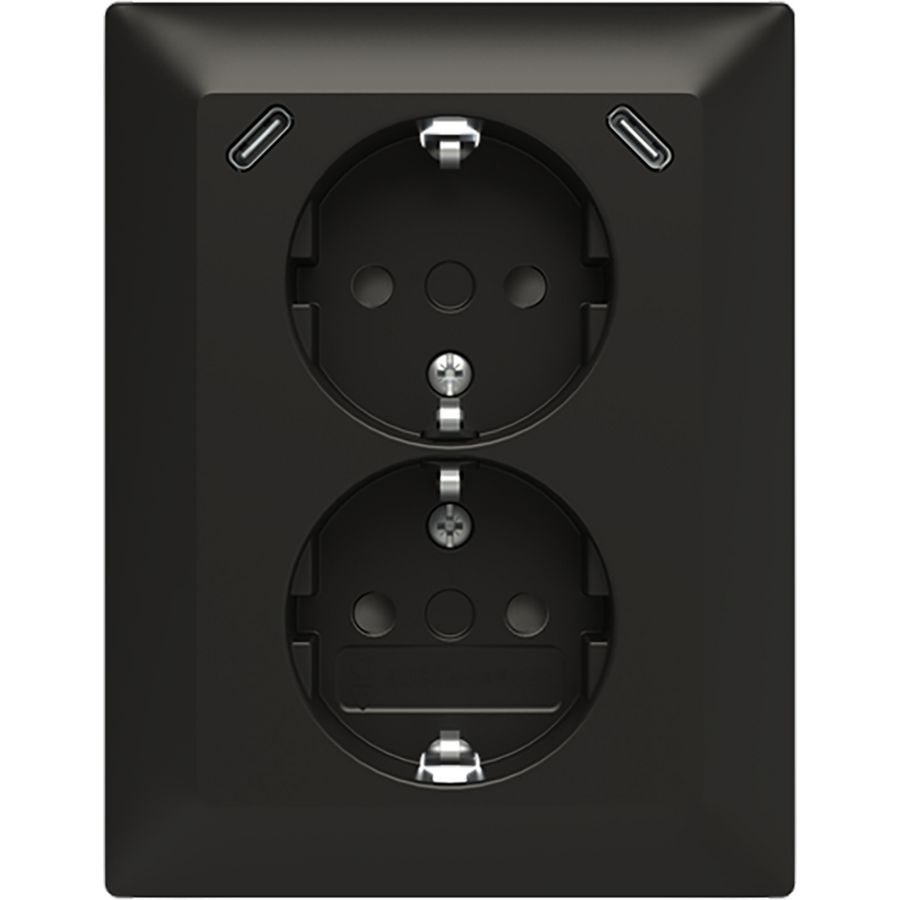 wandcontactdoos ra dubbel kv + USB-C/C inbouw Balance mat zwart