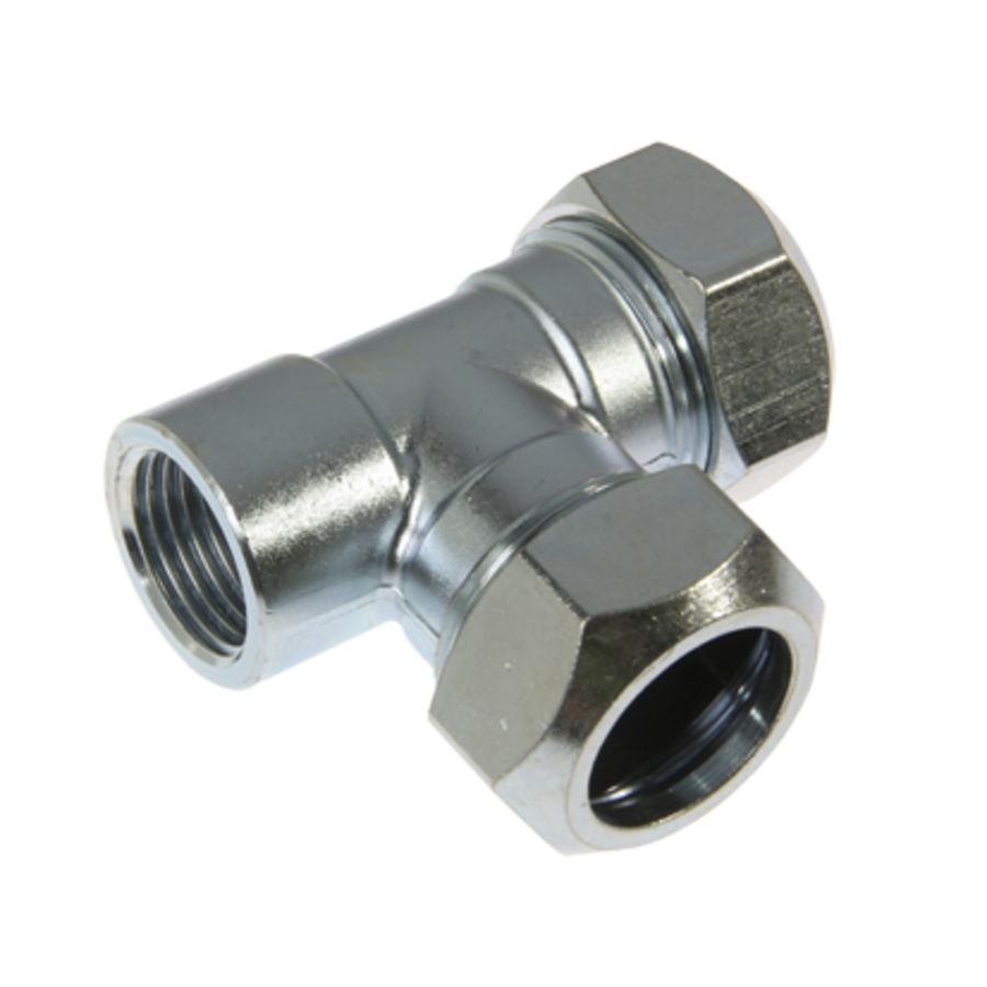 T-koppeling verlopend knel messing verzinkt 15x15x1/2"bn. 112