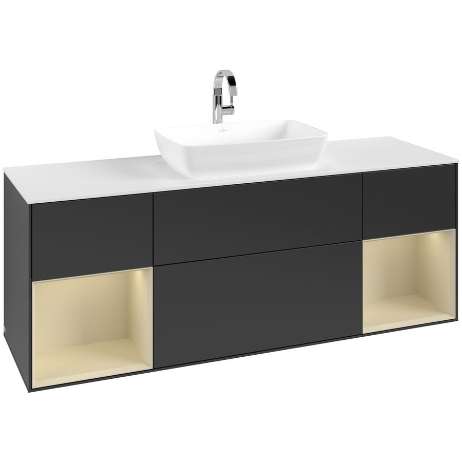 Wastafelonderkast Finion 1600x603x501mm Black Matt Lacquer F861HJPD