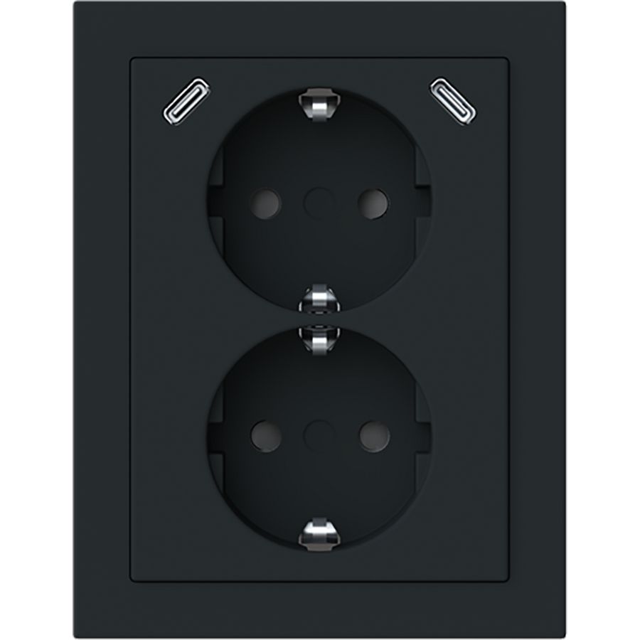 wandcontactdoos ra dubbel kv + USB-C/C hoekmontage Future mat zwart
