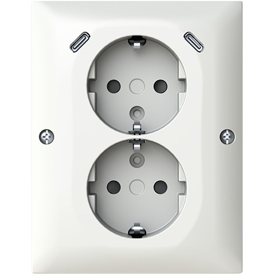 wandcontactdoos ra dubbel kv + USB-C/C hoekmontage Balance alpinwit