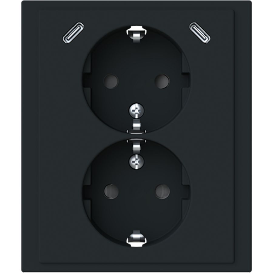 wandcontactdoos ra dubbel kv + USB-C/C inbouw Future mat zwart