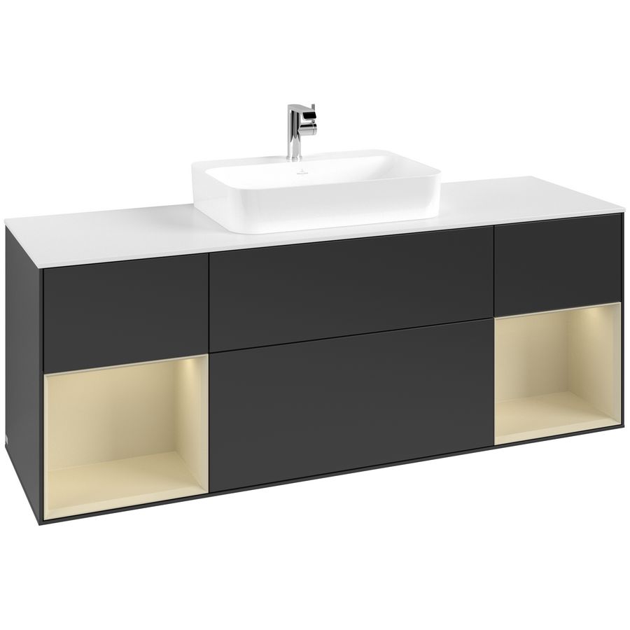 Wastafelonderkast Finion 1600x603x501mm Black Matt Lacquer G451HJPD
