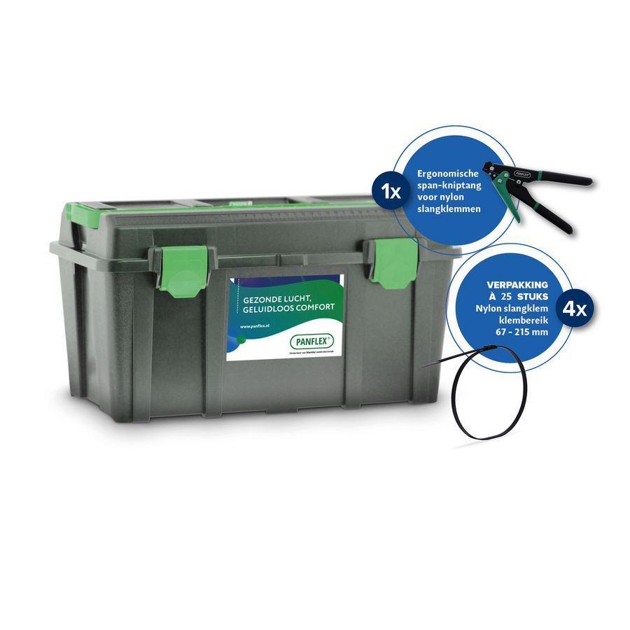 Gereedschapskoffer met nylon slangklemmen en span-kniptang