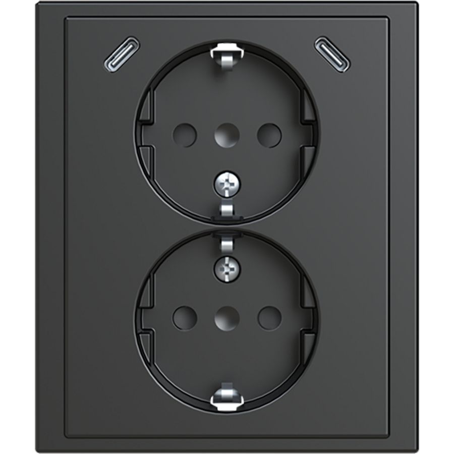 wandcontactdoos ra dubbel kv + USB-C/C inbouw Future antraciet