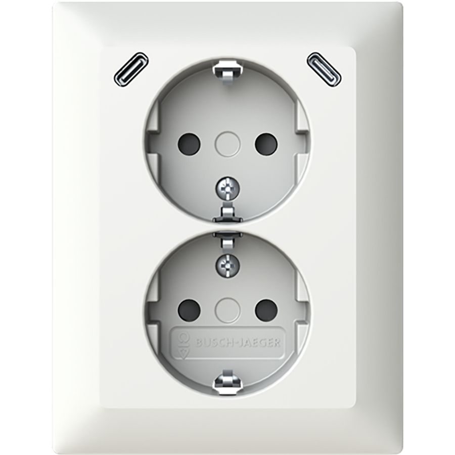 wandcontactdoos ra dubbel kv + USB-C/C inbouw Balance alpinwit