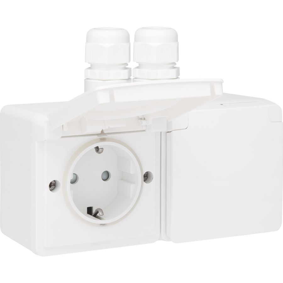 Spuitwaterdicht dubbel HOR stopcontact 2xM20 insteek wit