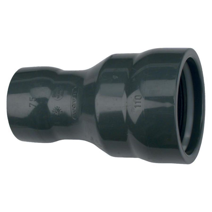 Verloopsteekmof PVC druk manchet 110x75mm PN10 donkergrijs