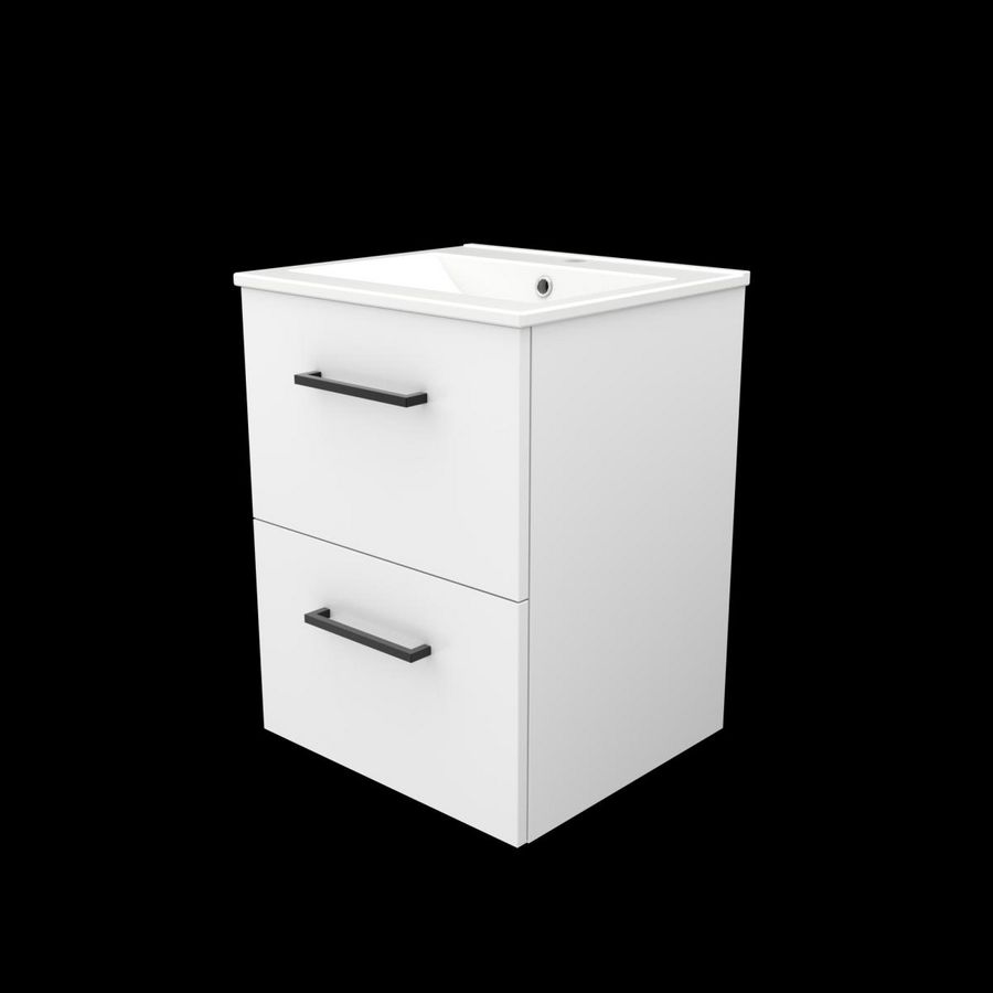 Set START-46 onderkast ice white 50cm grepen chroom 2x la porselein wastafel 1x kraangat (S46GR50PIW)