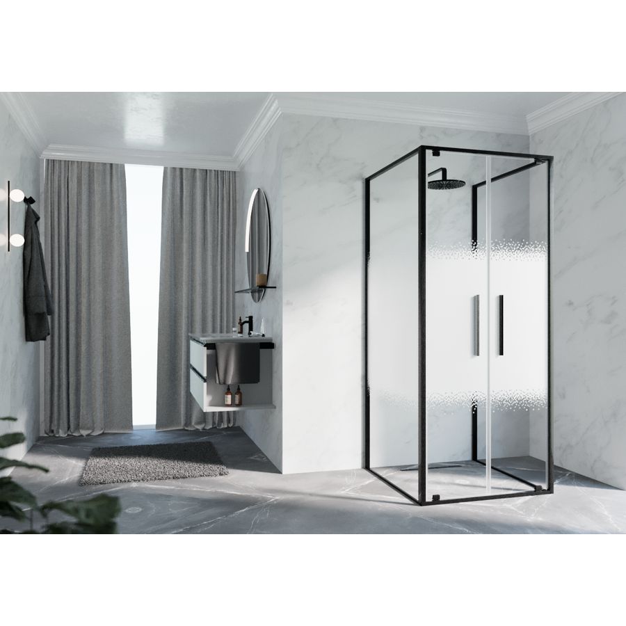 RIGA-2B draaideur 2-del. 990-1020x2000mm Rose 1-motief brushed black chrome