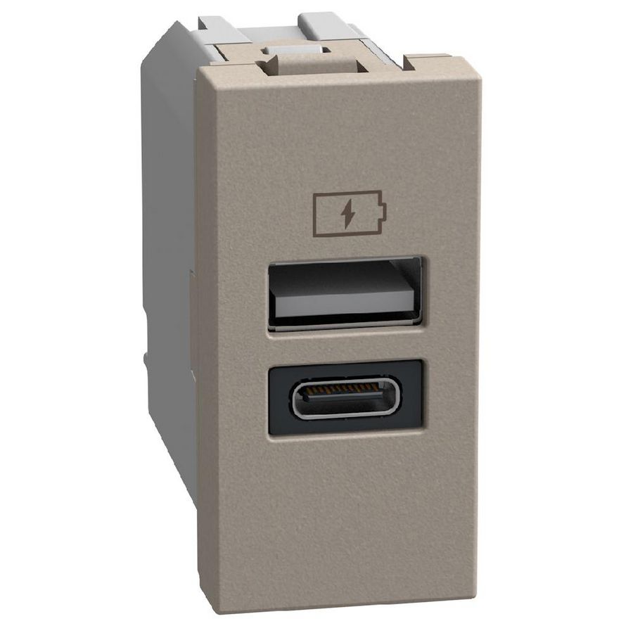 Light Now USB oplader type A+C - 15W - 1 module - stone