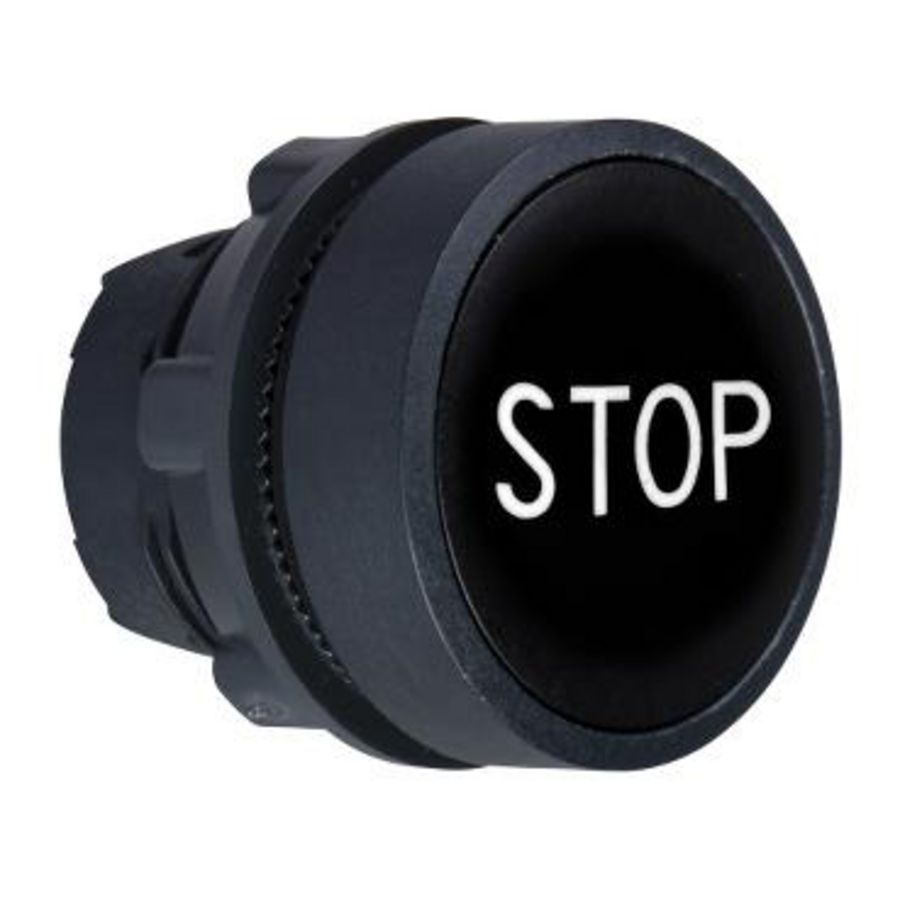Kop drukknop Verz. Terugvering 22mmSTOP" Zwart Harmony XB5