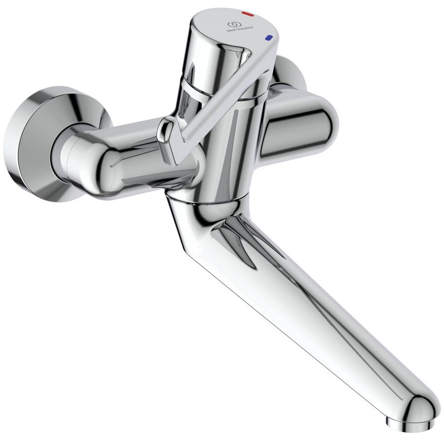 Ceraplus wandmengkraan hoh 150mm chroom sluiting over koud lange hendel uitloop 200mm incl. S-koppelingen