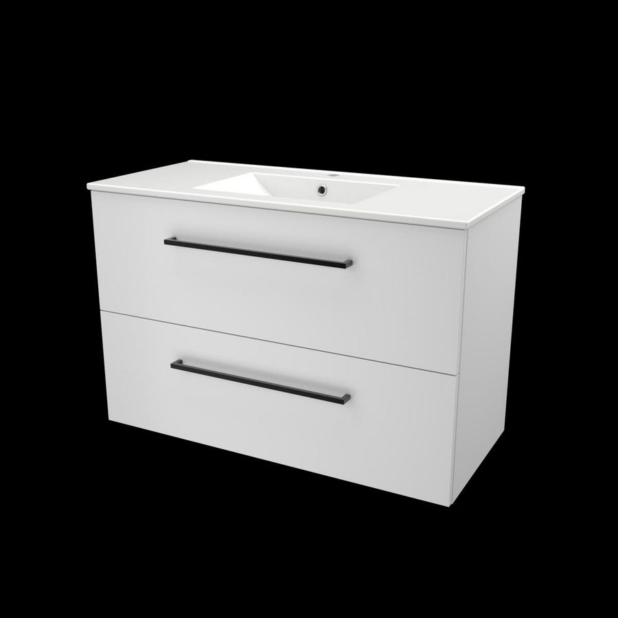 Set START-46 onderkast ice white 100cm grepen chroom 2x la porselein wastafel 1x kraangat (S46GR100PIW)