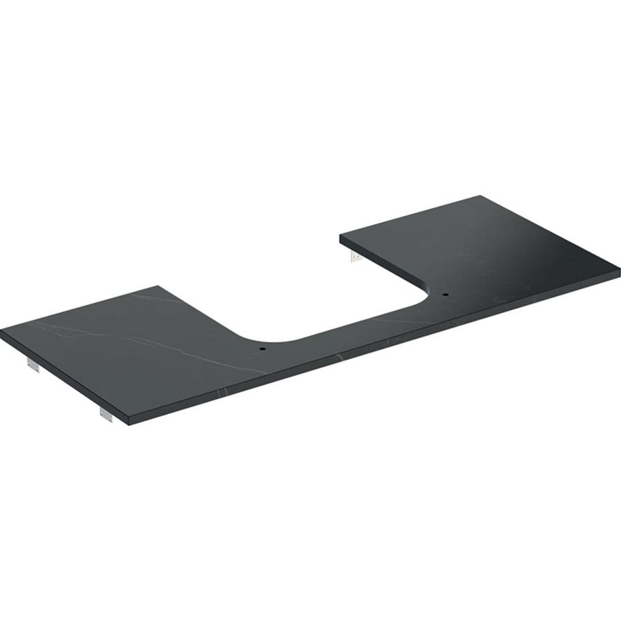 Wastafelblad porselein voor opzetwastafel 120cm zwart marmerlook mat uitsparing rechthoek gecentreerd ONE