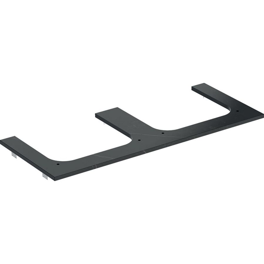 Wastafelblad porselein voor opzetwastafel 120cm zwart marmerlook mat uitsparing rechthoek rechts + links ONE