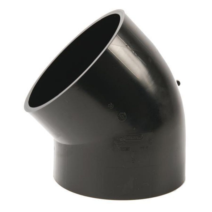 PE bocht 45° 250mm PN4 kleine straal zwart