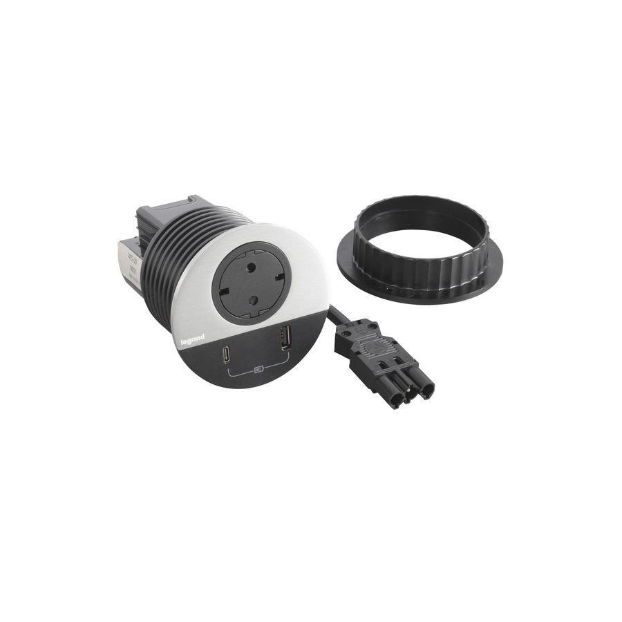 Wandcontactdoos ALU + USB + Wiel .GST18 Disq80