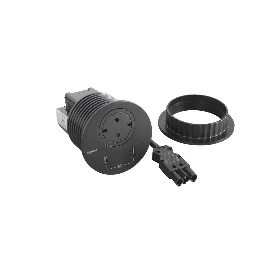 Wandcontactdoos zwart + USB + Wiel. GST18 Disq80