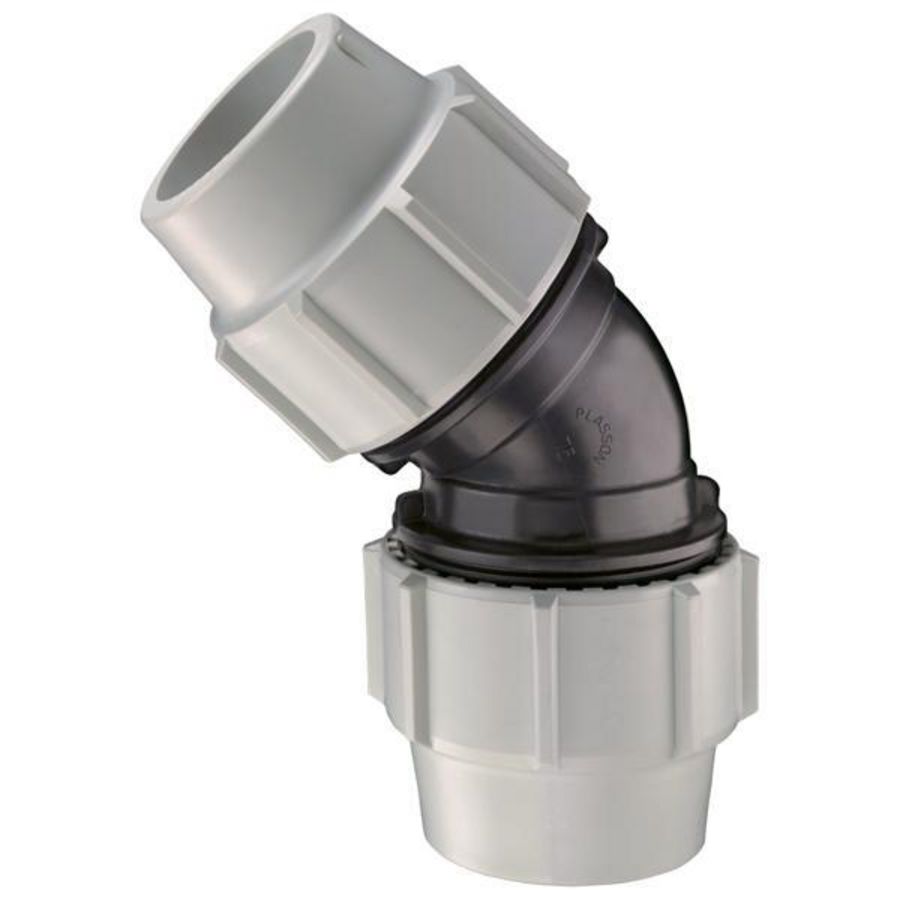 Kniekoppeling 45° PP tyleen klem 110x110mm PN10