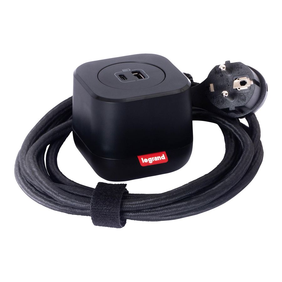 Kit 1 USB A+C+snoer L2,5m. Zwart ElectrOn Incara
