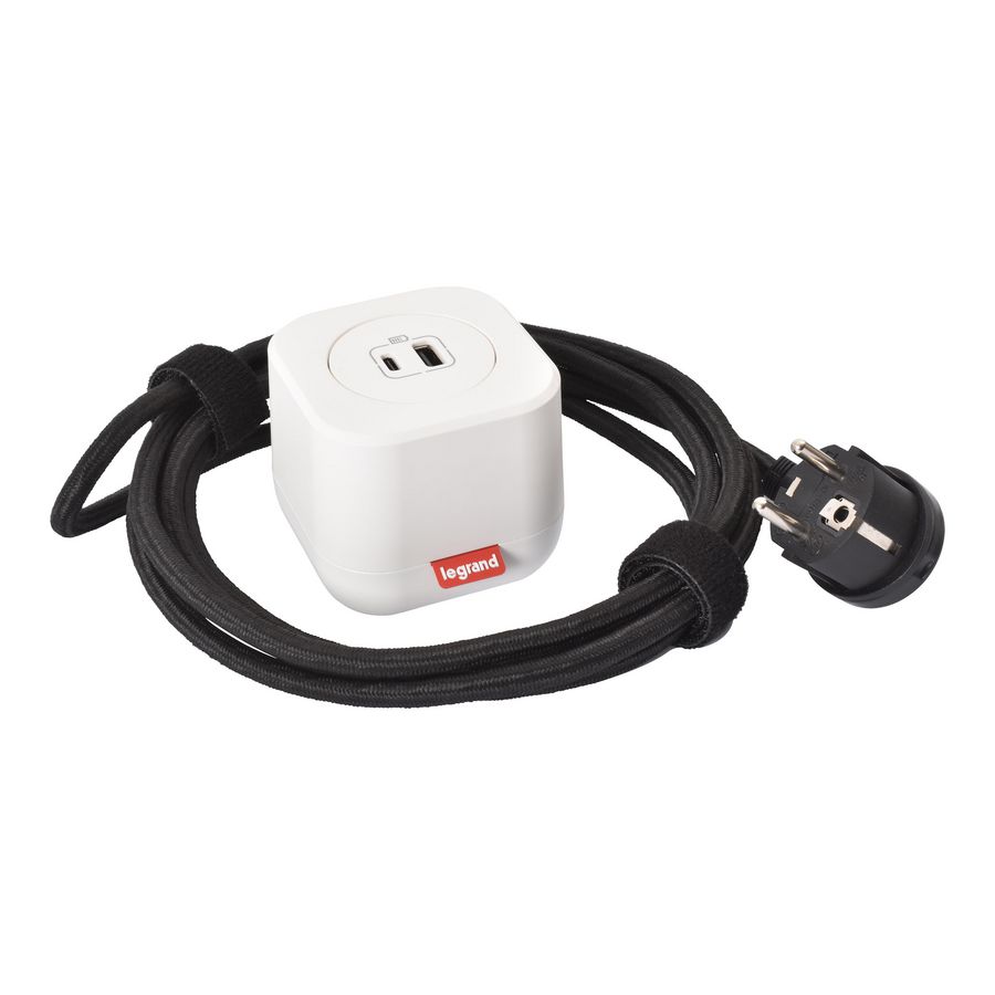 Kit 1 USB A+C+snoer L2,5m. Wit ElectrOn Incara