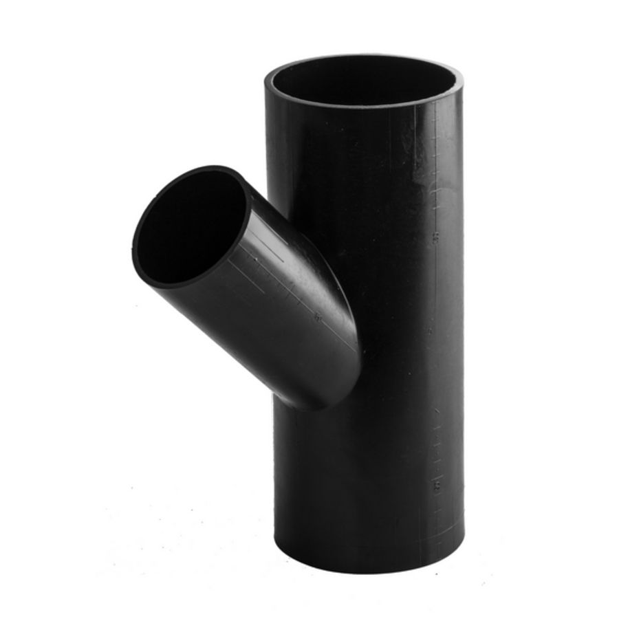 PE verloop T-stuk 45° 125x50mm PN4 zwart